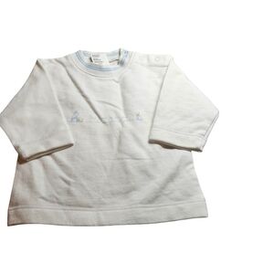 NWOT Jacadi Size 6 months Baby Long-Sleeve Cream Top with Light Blue Trim
